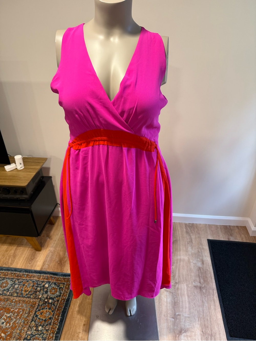 Harlyn Pink Red Colorblock High Low Midi Dress XXL
